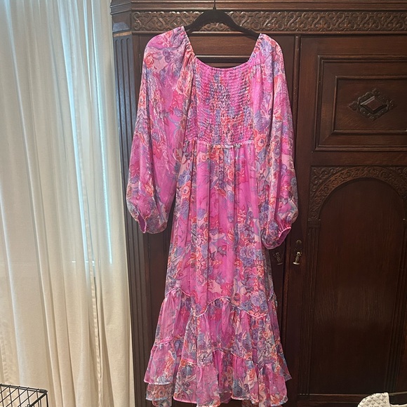 Shop Henly dress flowy smocked L shimmery purple semi-formal - Picture 7 of 8